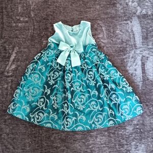 Cherokee Girls Teal Floral Dress w/Bow Accent 24M